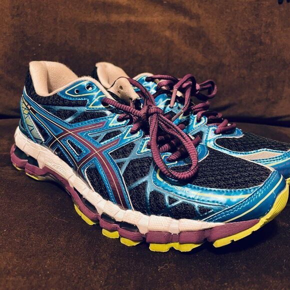 Mint condition ASICS GEL KAYANO 20 Black Blue Purple Lime 9 US Womens Medium - Picture 4 of 16